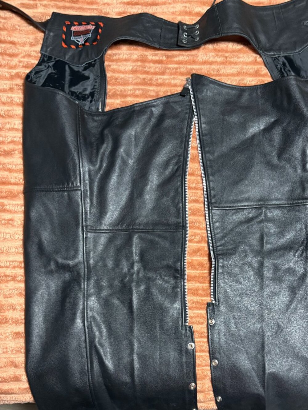 Vintage Bikers Leather Riding Chaps Large, INTERSTATE - Picture 3 of 4